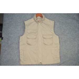 VTG Banana Republic Safari Vest Mens Medium Beige Mock Neck‎ Full Zip Hiking